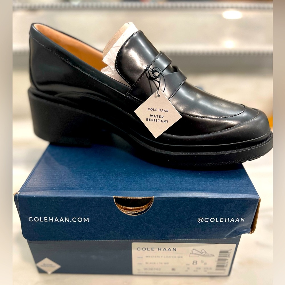 NIB Cole Haan Westerly Black Block-Heel Loafer (Size 8.5 US/39 Eur)